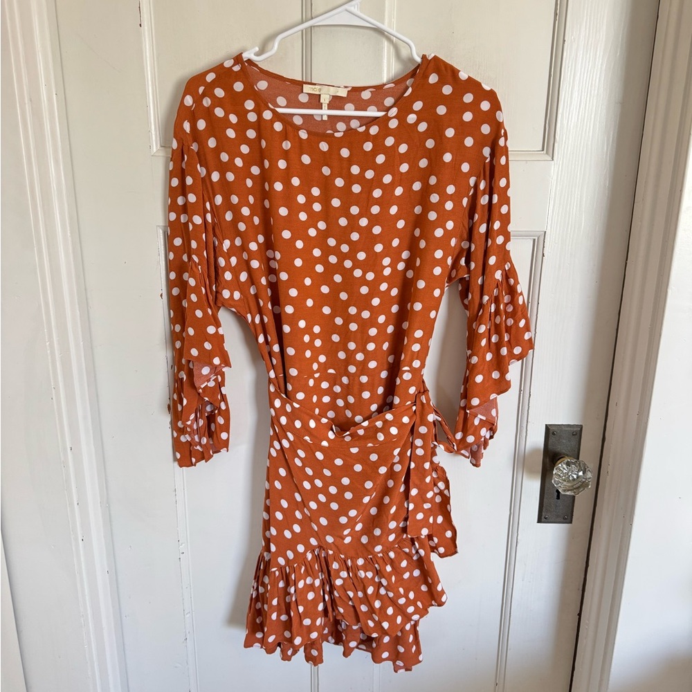 Maje‎ polka dot long sleeve knee length wrap dress size 1 (their small)